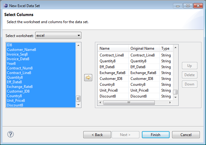 Figure 2-8 Specifying data to retrieve from an Excel data source