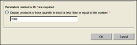 Figure 12-15 Enter Parameters displaying the RP_quantityinstock parameter