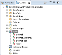 Figure 17-25 Outline view displaying the cross-tab styles