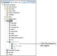 Figure 6-10 Outline showing a linked CSS file and its styles
