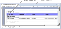 Figure 7-6 Group header and group footer rows in a report design